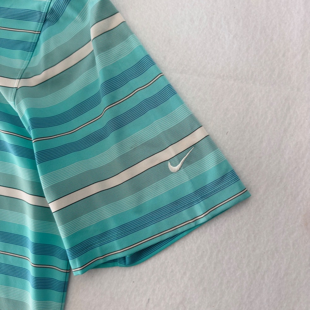 Nike Golf Glen Kernan Club Dri-FIT Polo Shirt Mens Large Teal Blue Striped Logo - Picture 3 of 6
